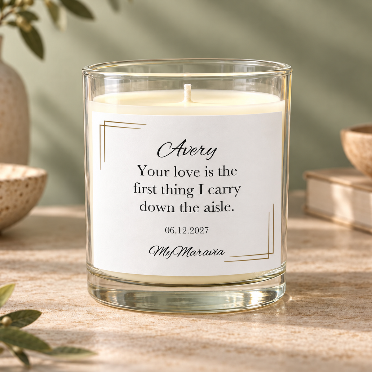 Hero — MyMaravia Mother of bride wedding morning candle; Style 1: Your love is the first thing I carry down the aisle.