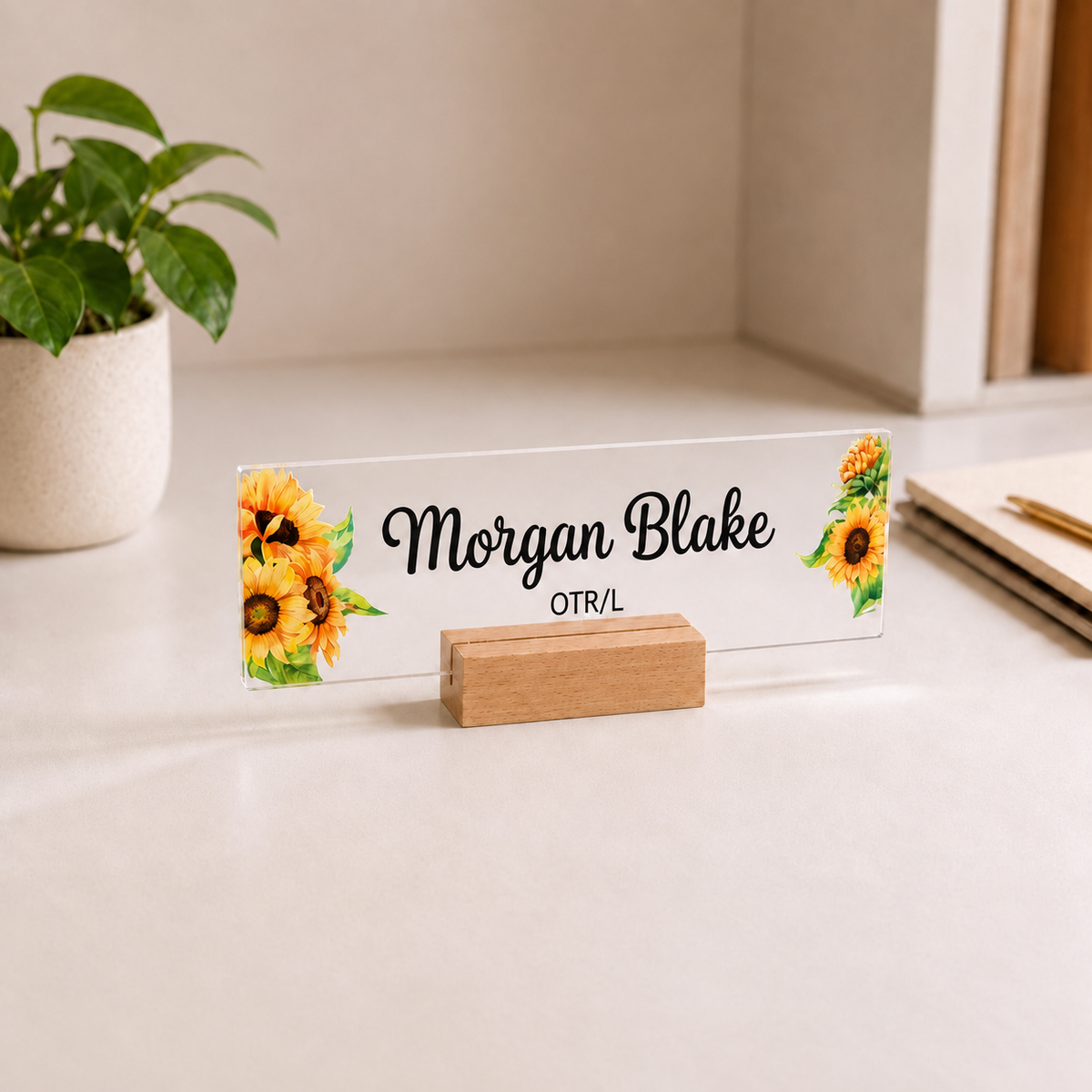 Personalized occupational therapist acrylic nameplate with shipping text to be cleaned before publishing