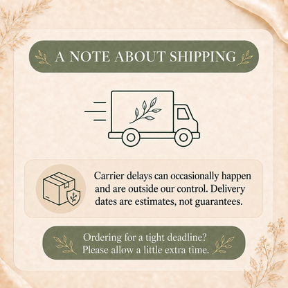 Shipping information: delivery dates are estimates, not guarantees. Please allow extra time for a tight deadline.