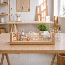 Personalized Teacher LED Nameplate – Books & Apple