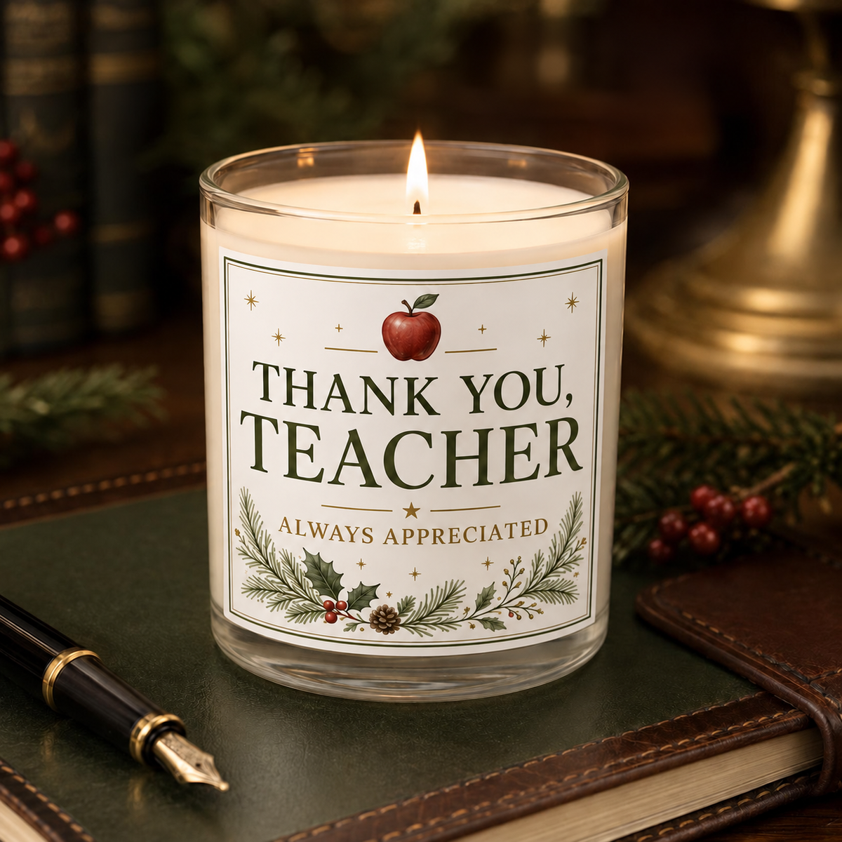 Christmas teacher gift candle — hero