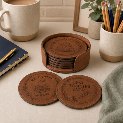 Teacher Leatherette Coasters personalized product with free 2 day shipping message [source 8358986061]