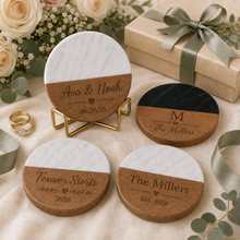Wedding Marble & Wood Coasters