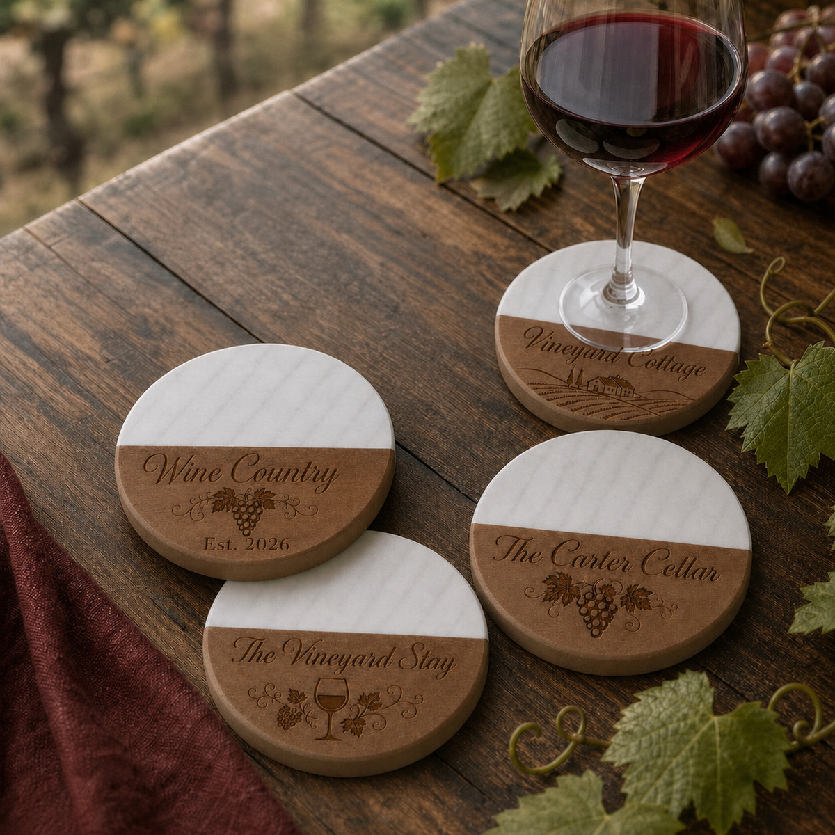 Wine Country Marble & Wood Coasters