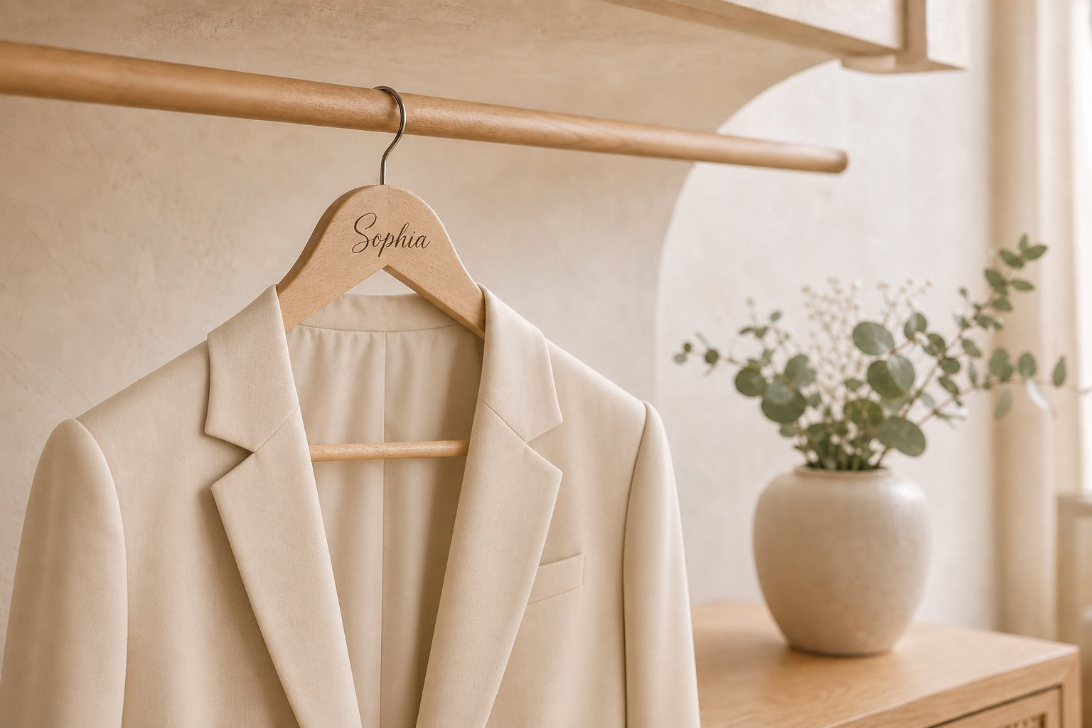 Personalized wooden hanger made for an important celebration
